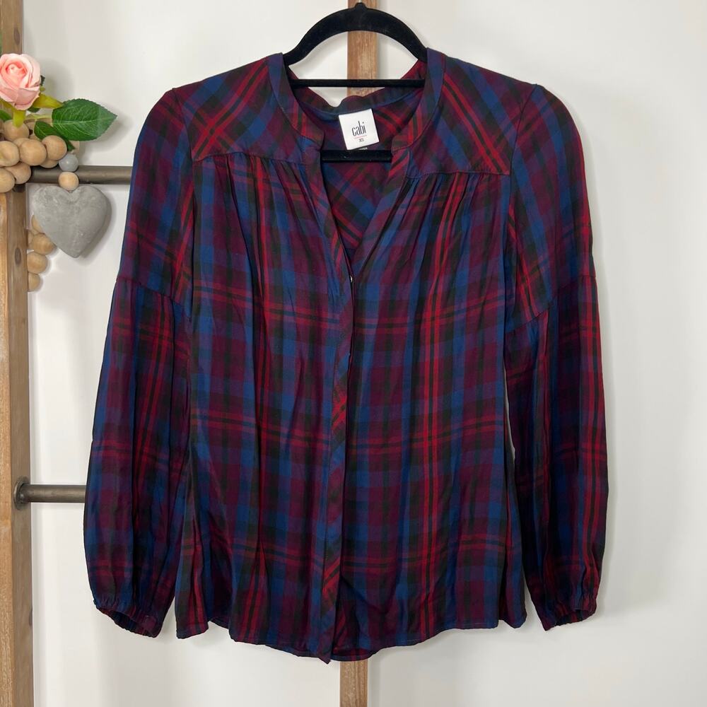 Cabi Style 4070 Long‎ Sleeve Purple Blue Button Up Blouse Size X Small - Picture 2 of 7